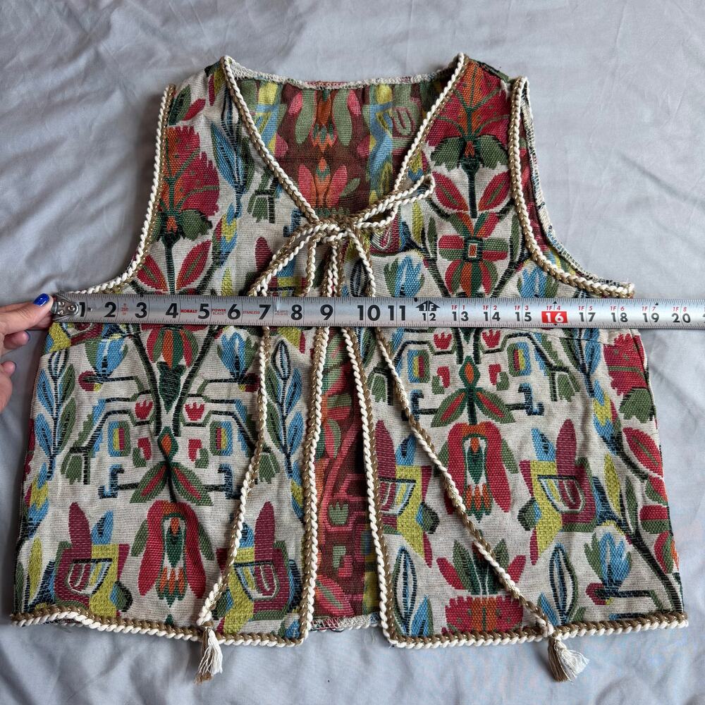 Vintage Tapestry Boho Tie Front Vest Women's Medium M Floral Woven - Picture 5 of 7